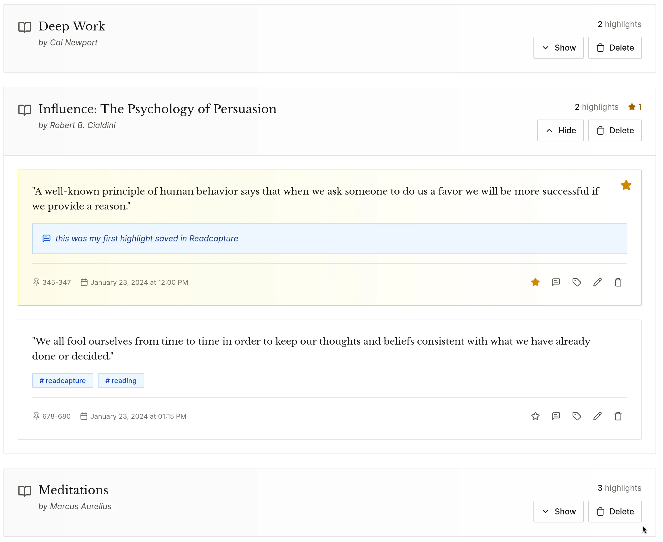 Screenshot of the Readcapture app